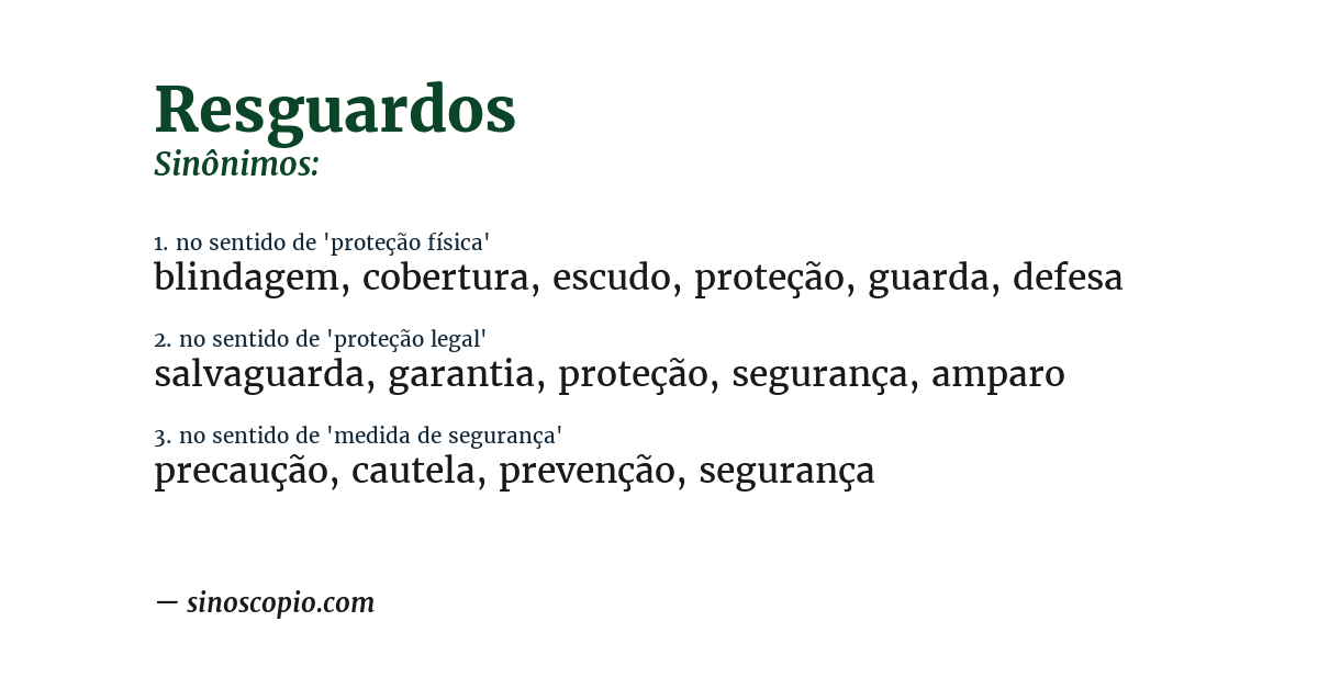 Sinônimo de resguardos