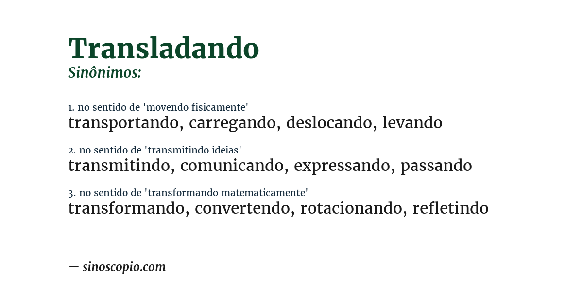 Sinônimo de transladando