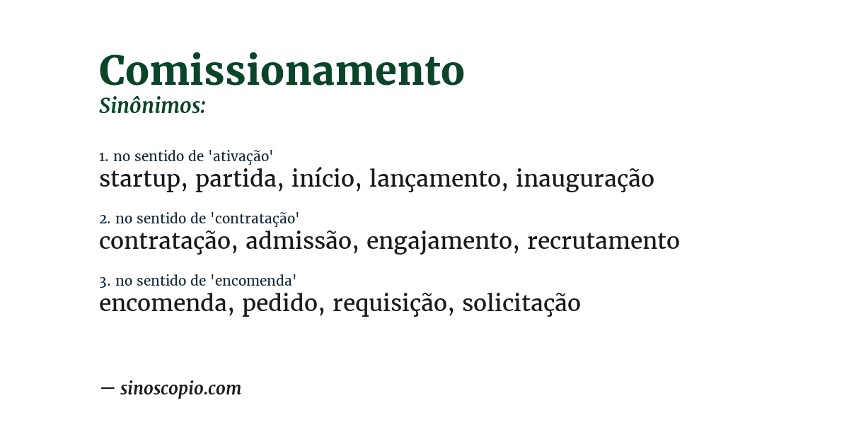 Sinônimo de comissionamento
