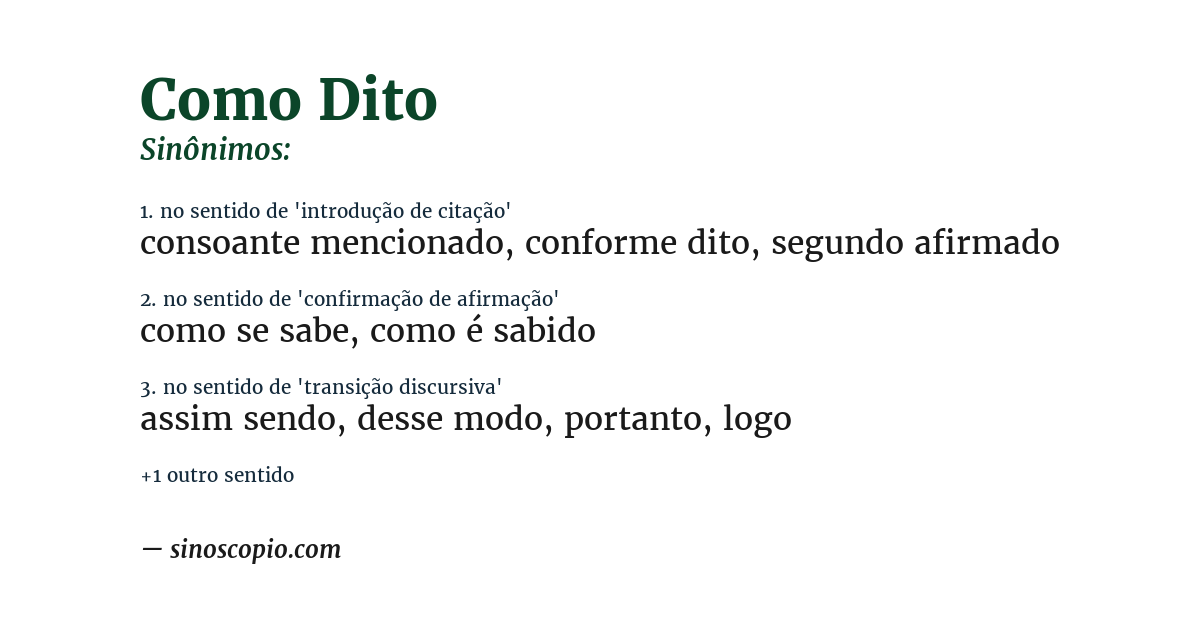 Sinônimo de como dito