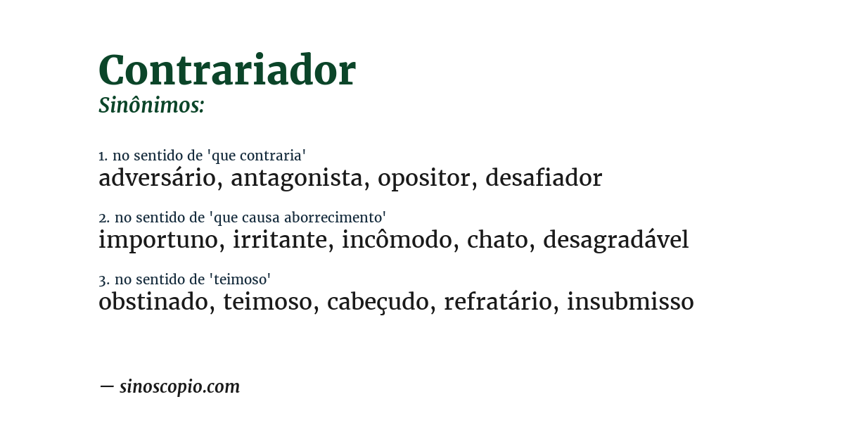 Sinônimo de contrariador