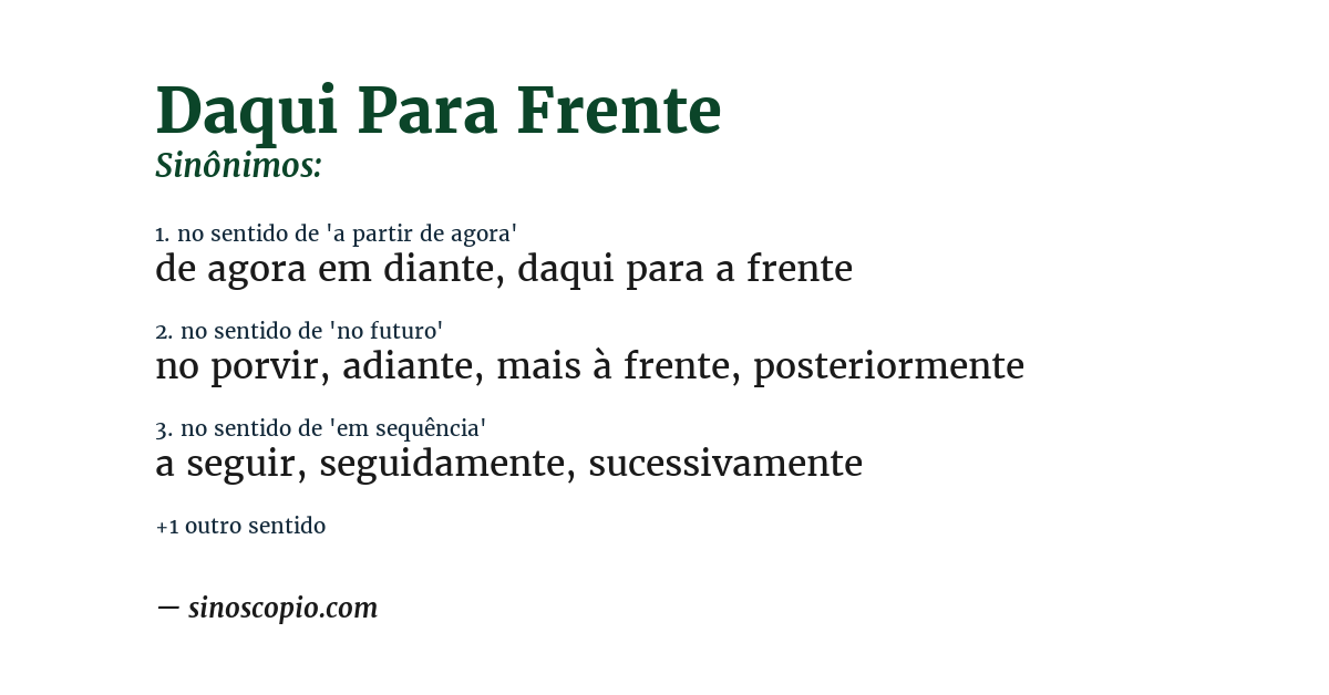 Sinônimo de daqui para frente