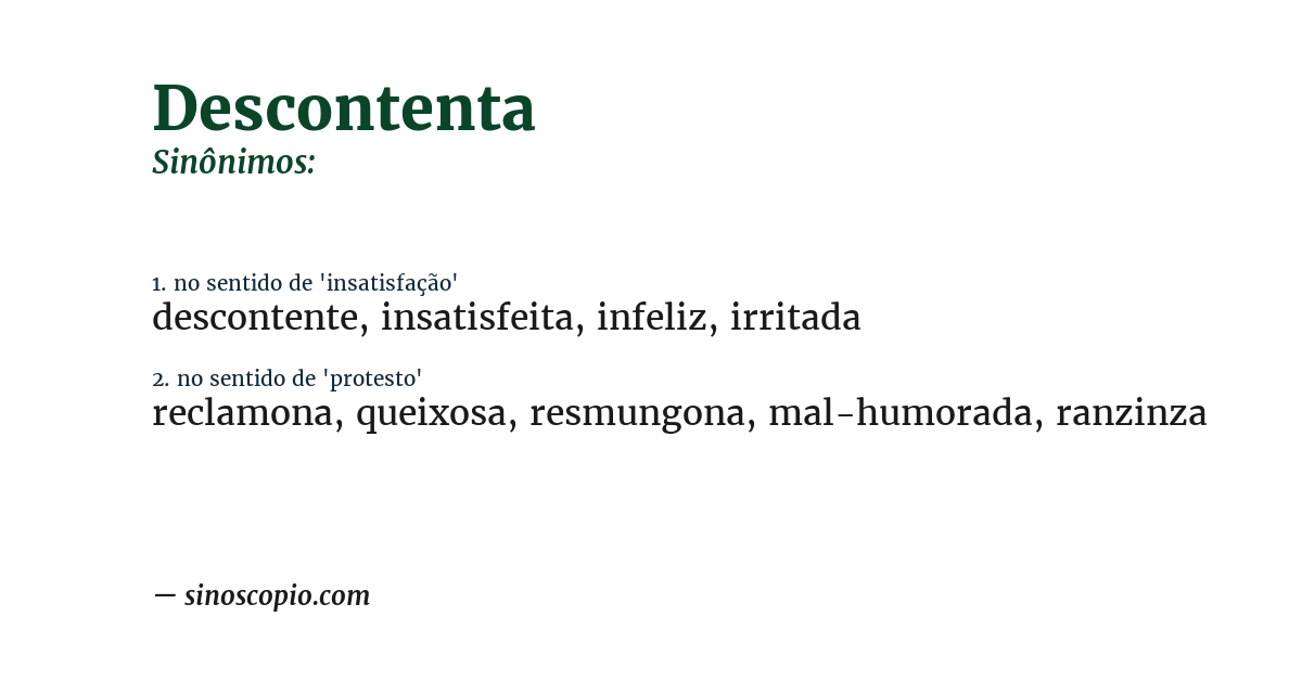 Sinônimo de descontenta
