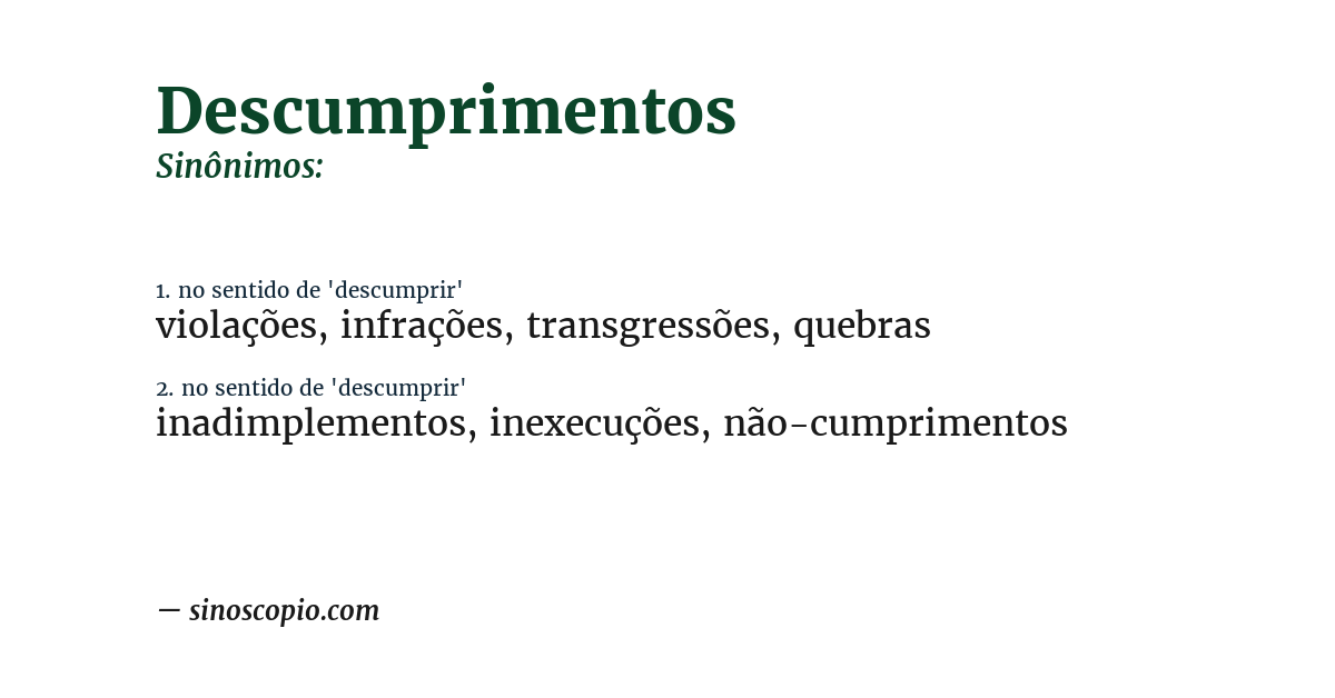 Sinônimo de descumprimentos