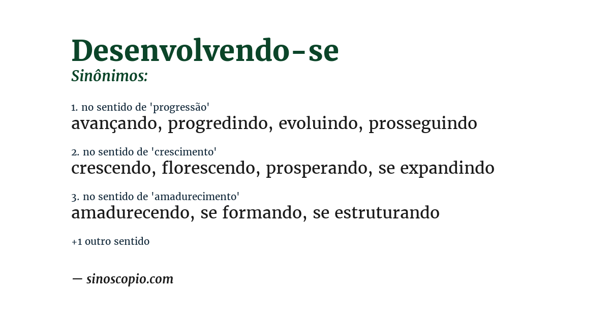 Sinônimo de desenvolvendo-se