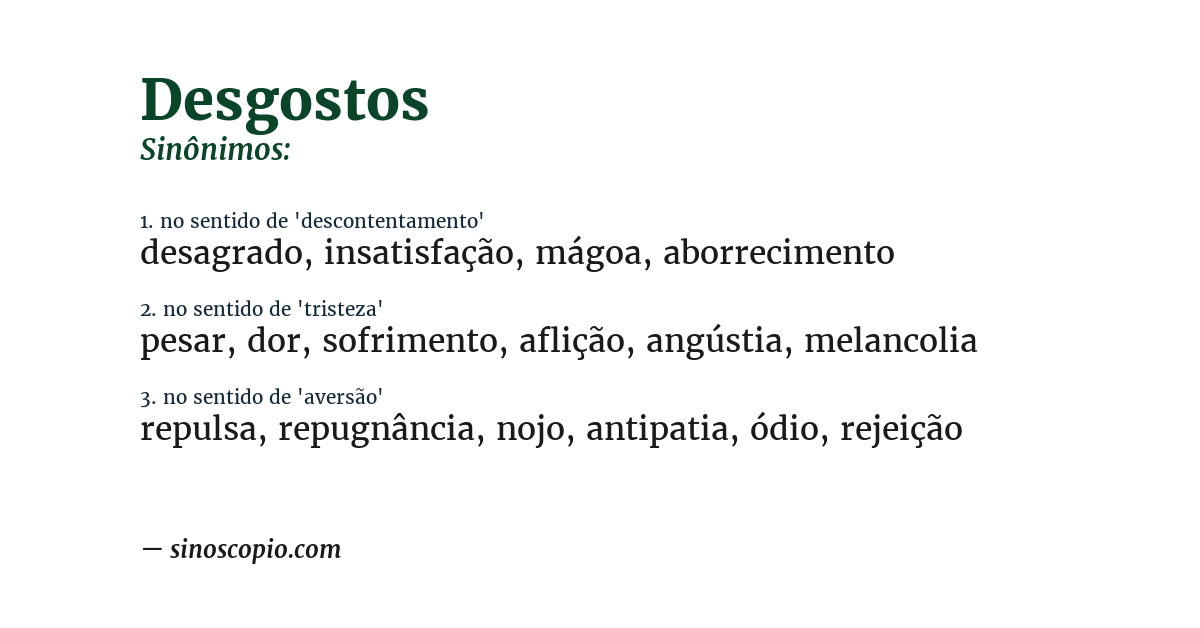 Sinônimo de desgostos