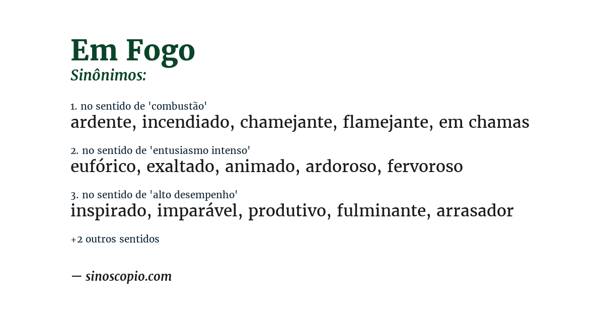 Sinônimo de em fogo