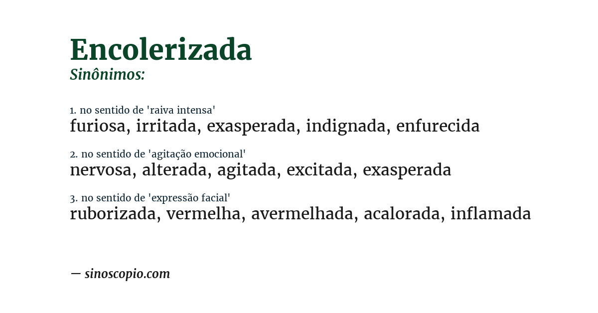 Sinônimo de encolerizada