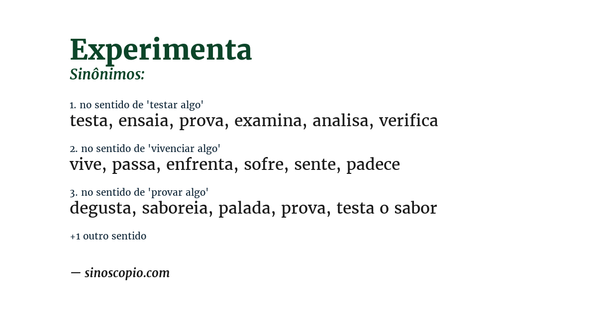 Sinônimo de experimenta