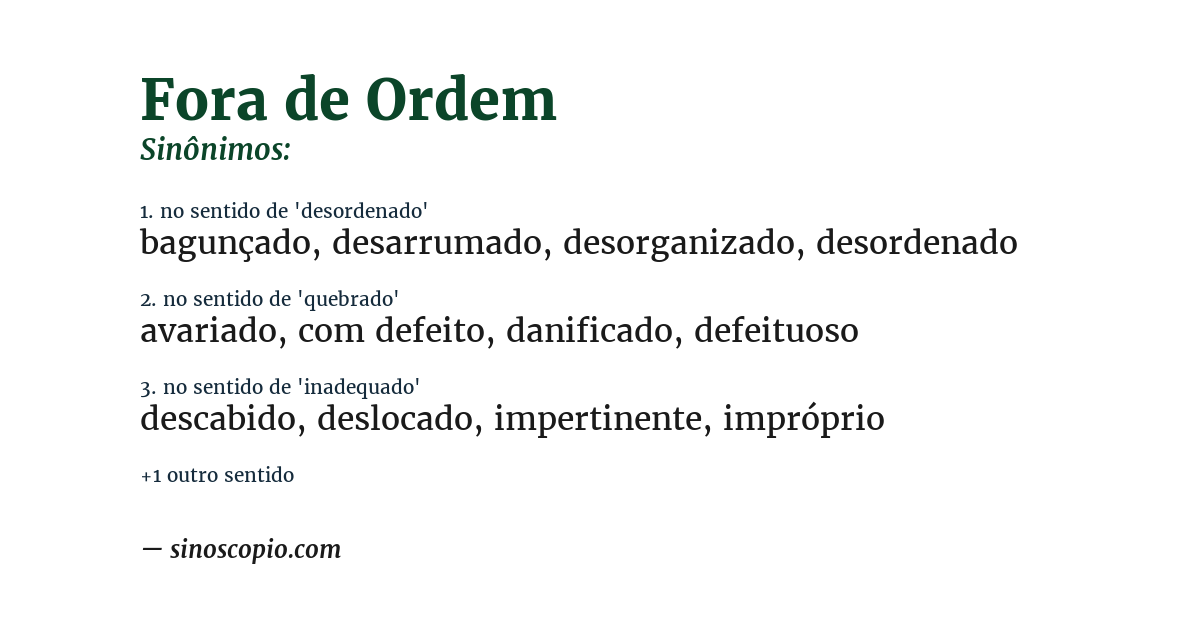 Sinônimo de fora de ordem