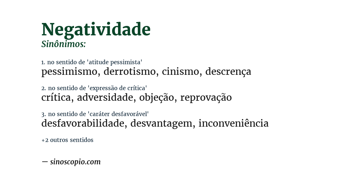 Sinônimo de negatividade