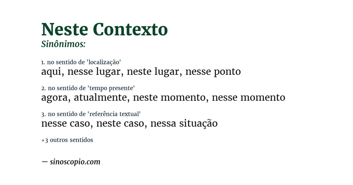 Sinônimo de neste contexto