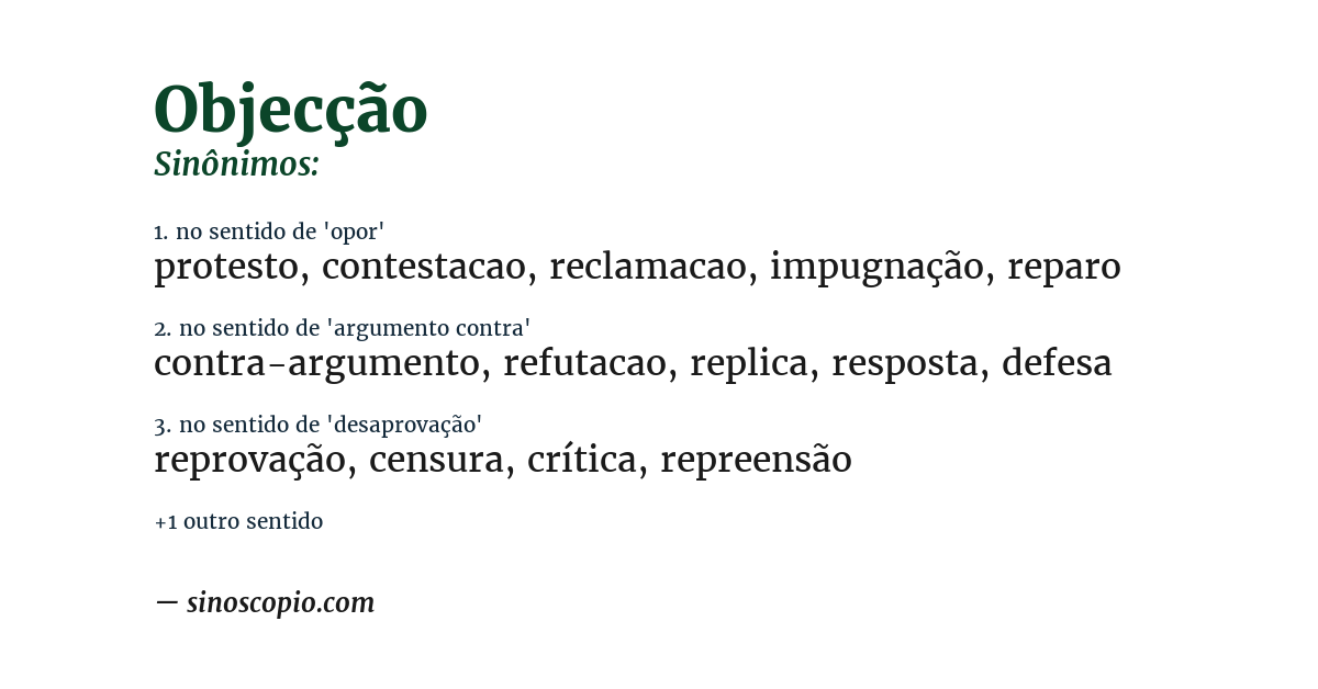 Sinônimo de objecção