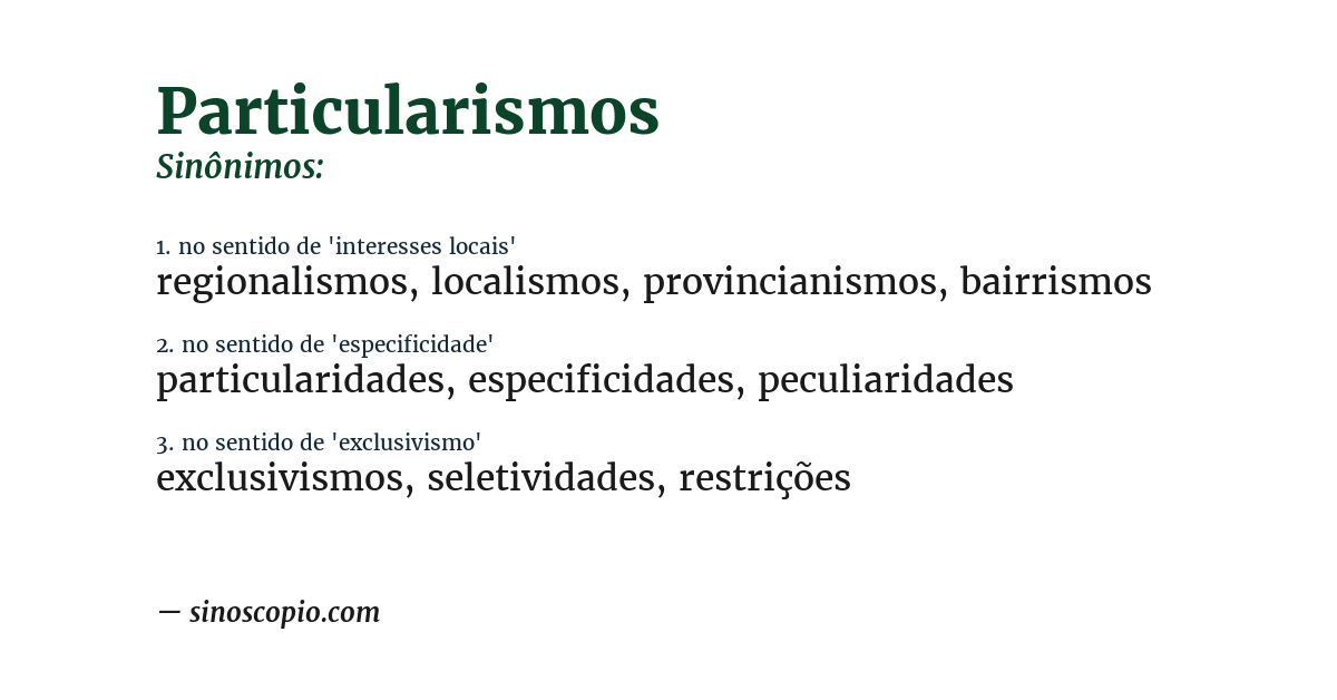 Sinônimo de particularismos