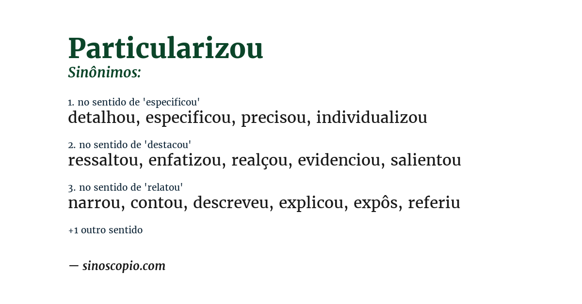 Sinônimo de particularizou