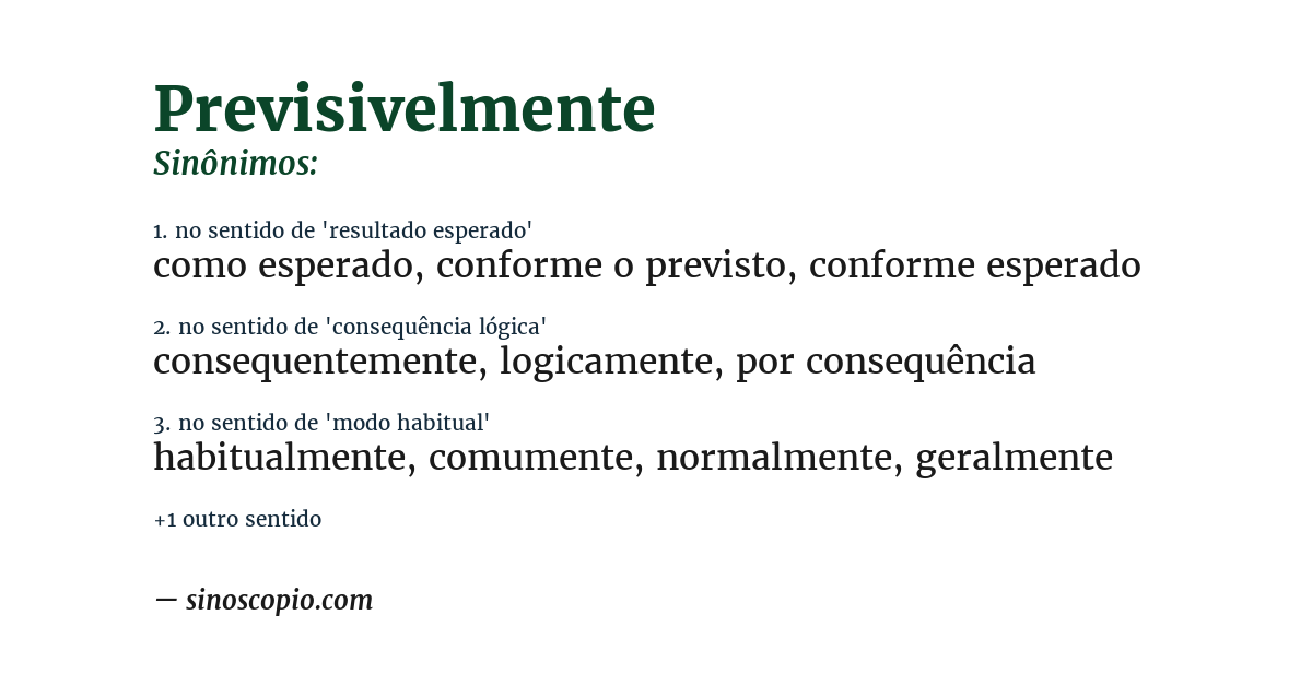 Sinônimo de previsivelmente