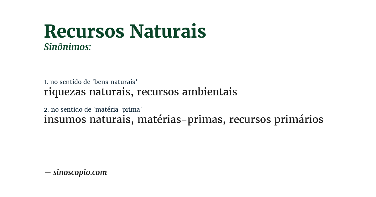 Sinônimo de recursos naturais