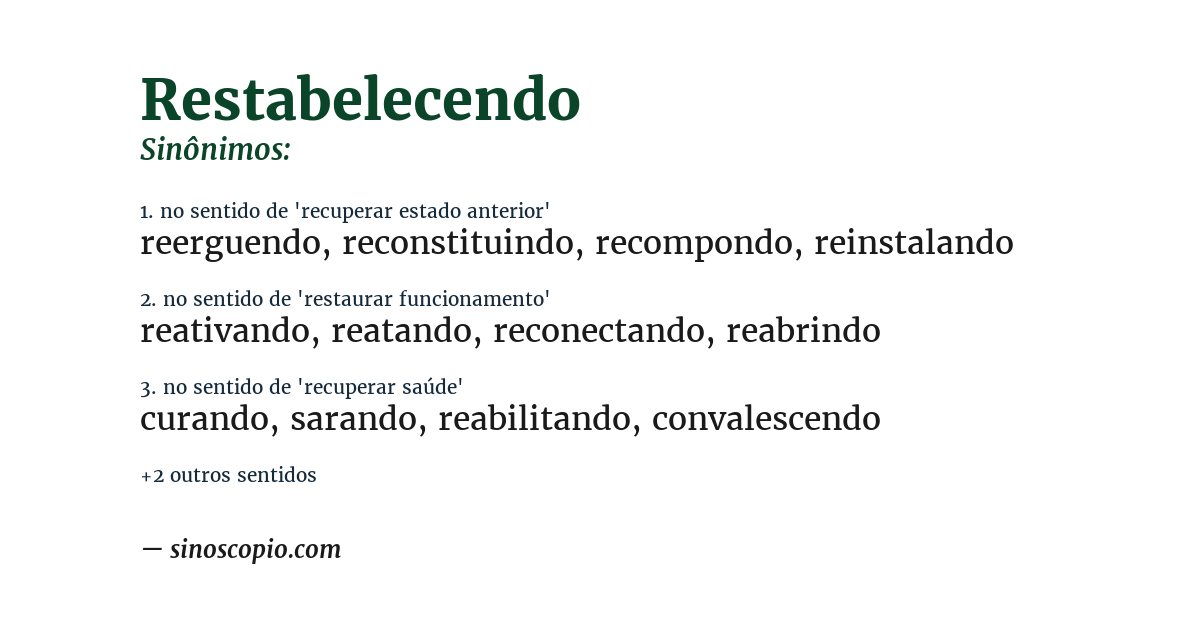 Sinônimo de restabelecendo