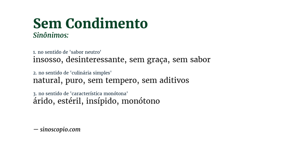 Sinônimo de sem condimento