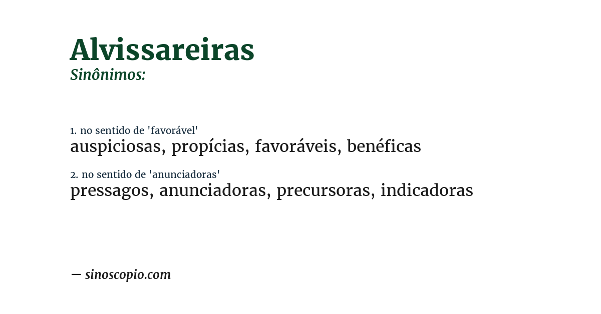 Sinônimo de alvissareiras