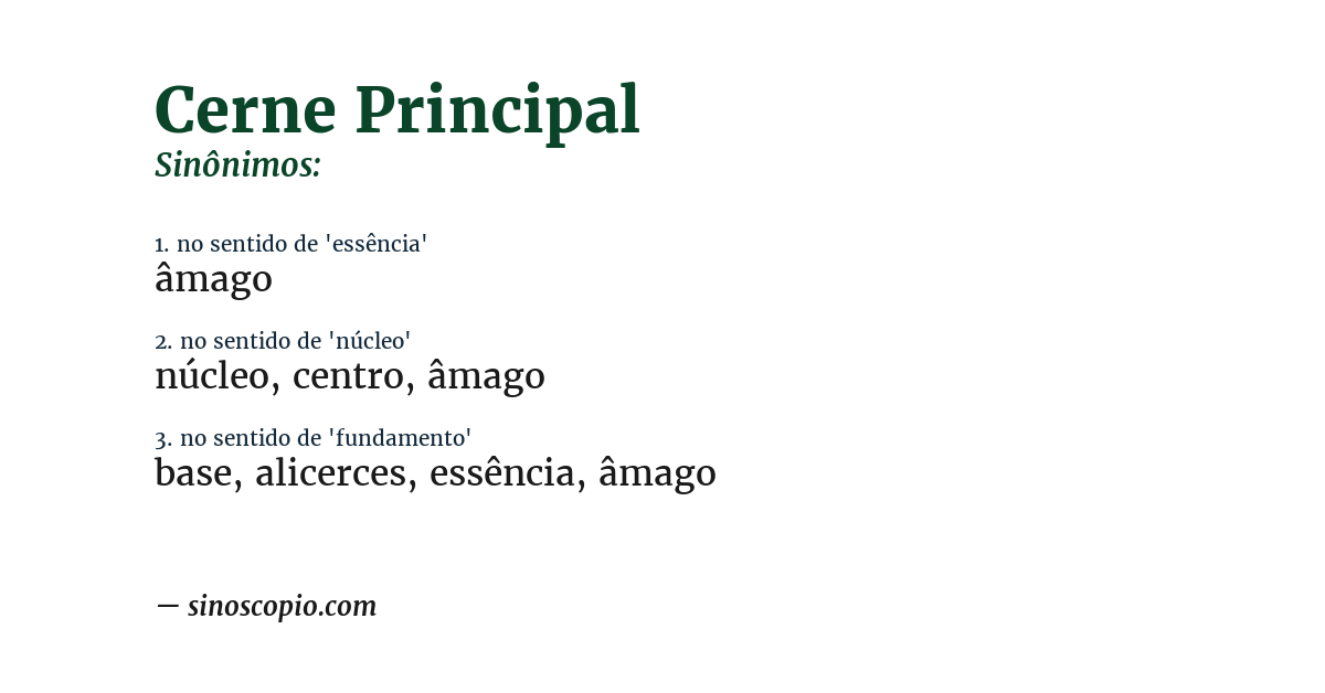 Sinônimo de cerne principal