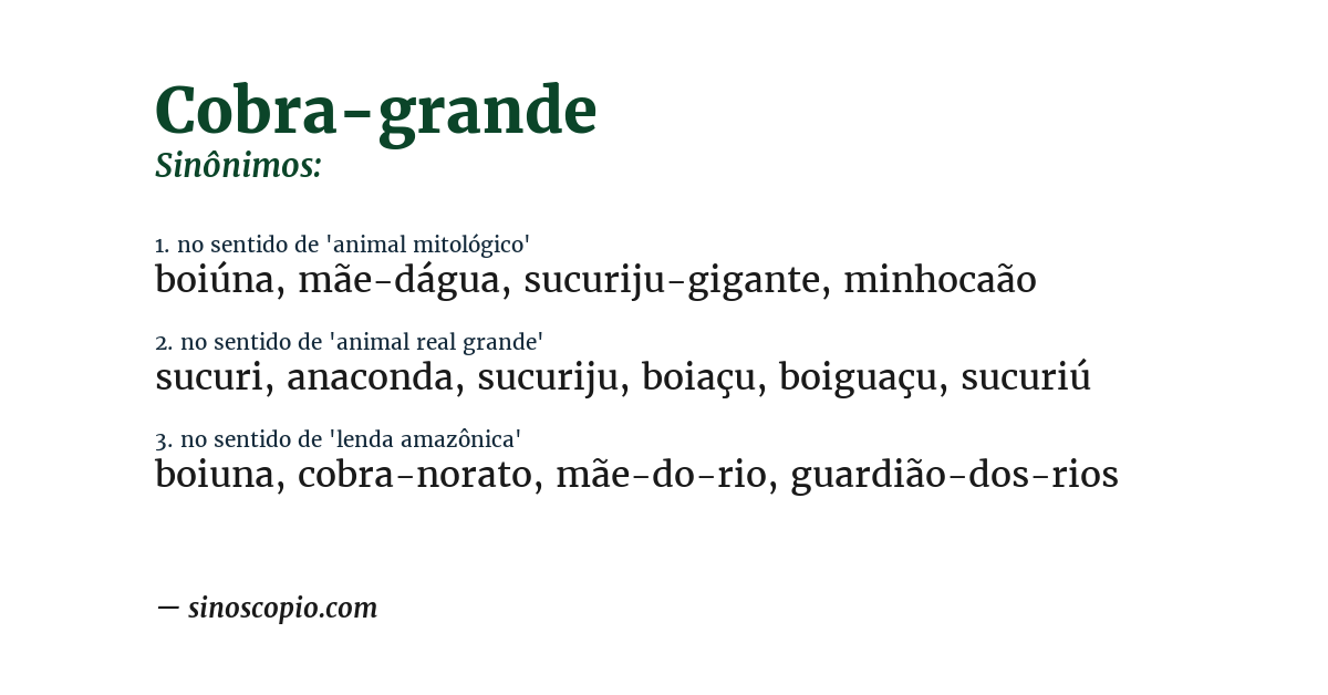 Sinônimo de cobra-grande