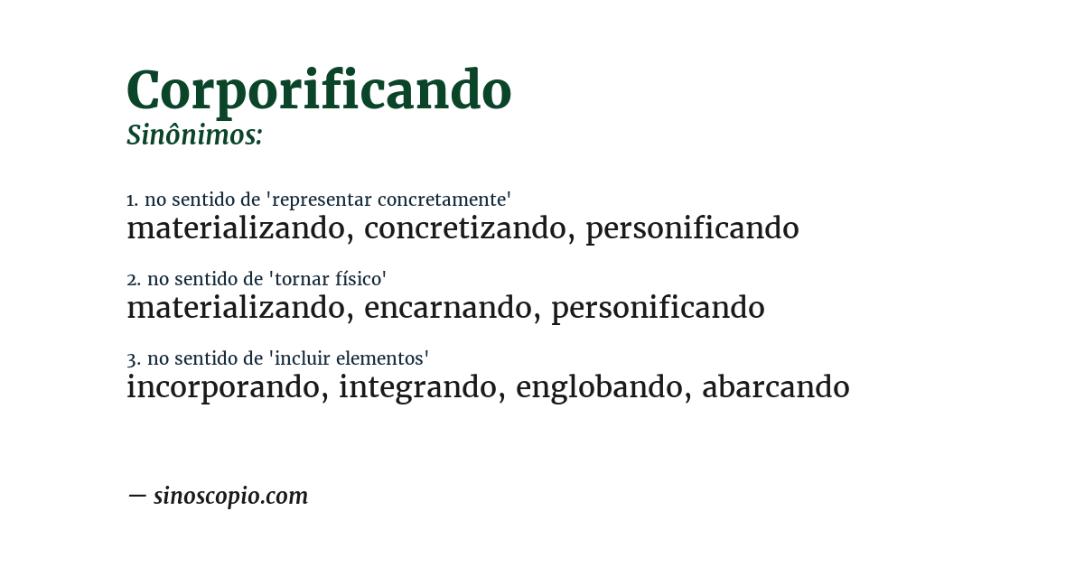 Sinônimo de corporificando