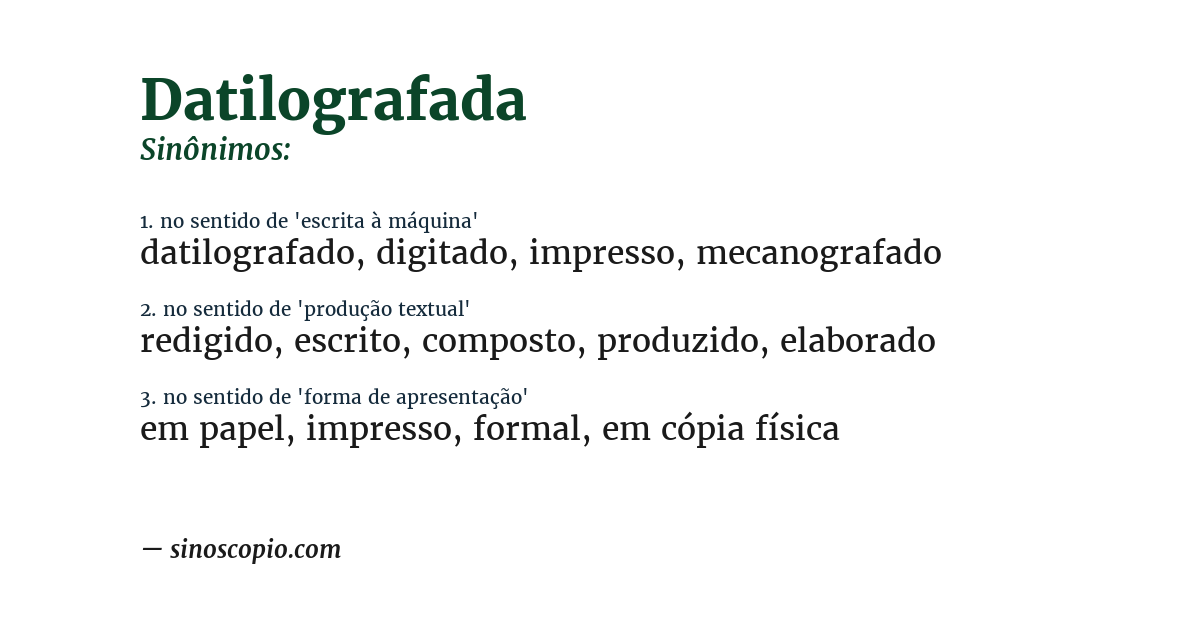 Sinônimo de datilografada