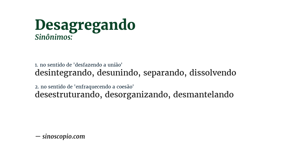 Sinônimo de desagregando