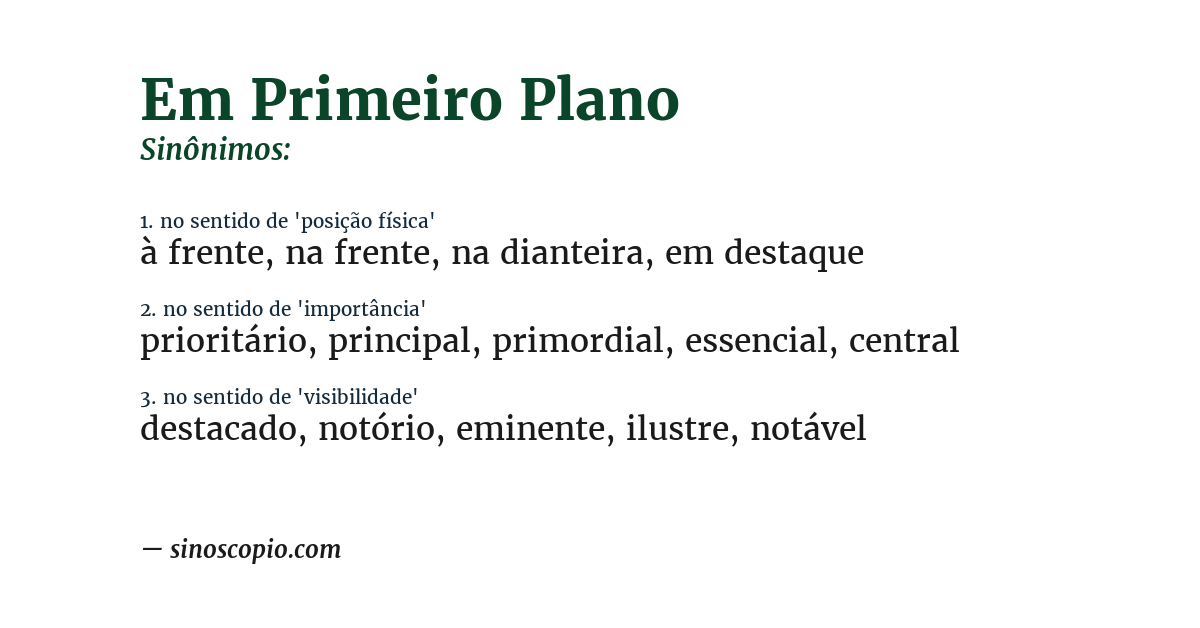 Sinônimo de em primeiro plano