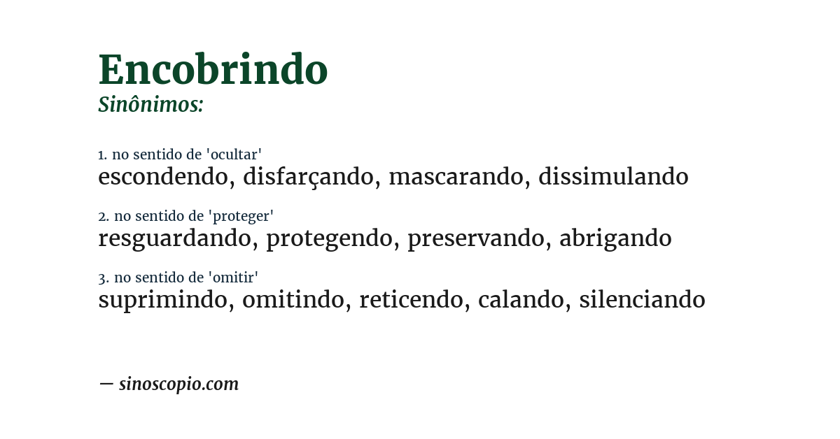Sinônimo de encobrindo