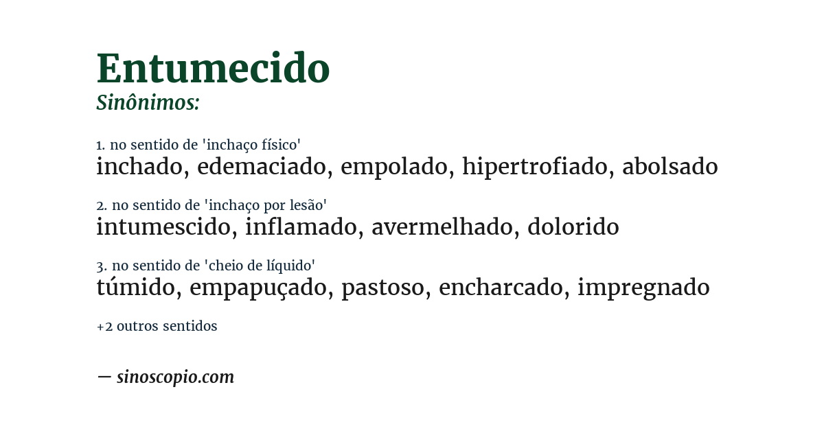 Sinônimo de entumecido