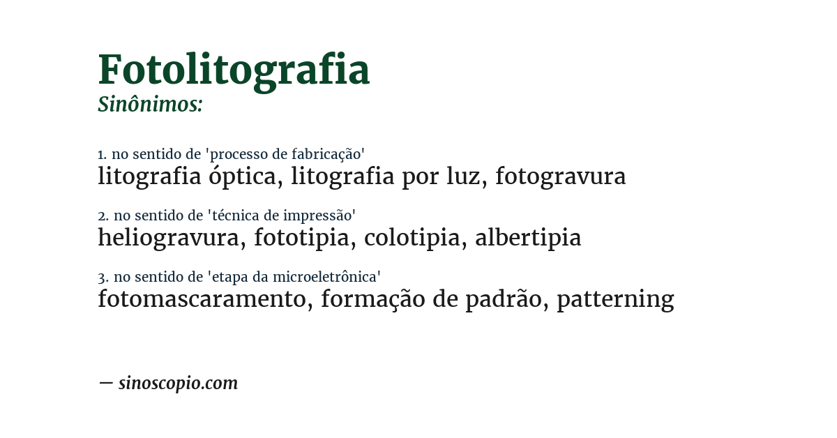 Sinônimo de fotolitografia