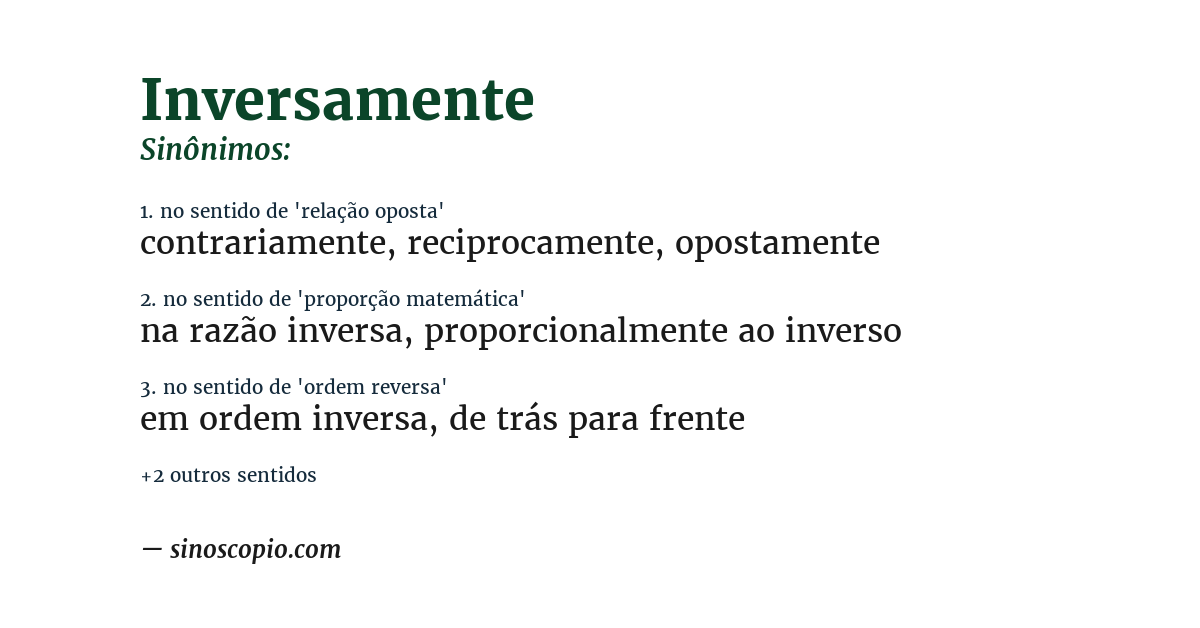 Sinônimo de inversamente