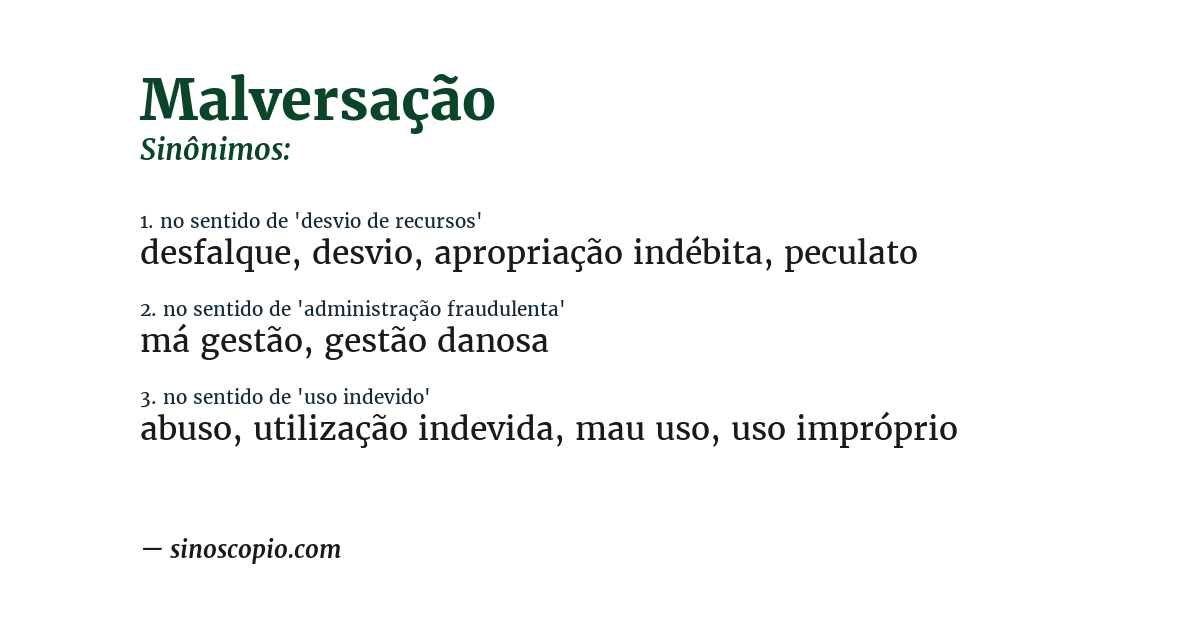 Sinônimo de malversação