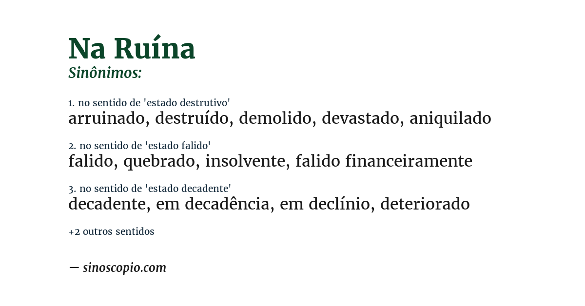 Sinônimo de na ruína