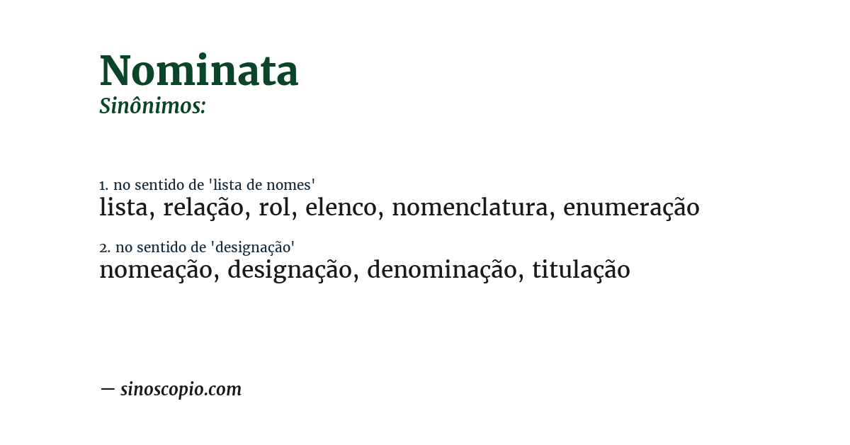 Sinônimo de nominata
