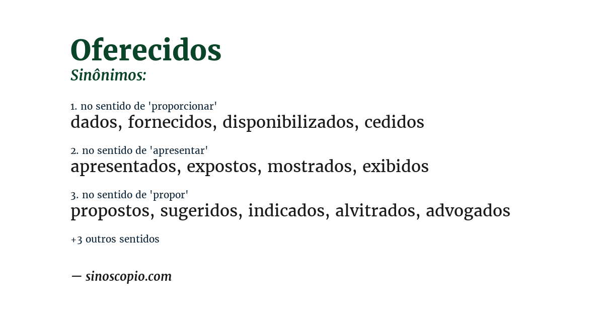 Sinônimo de oferecidos