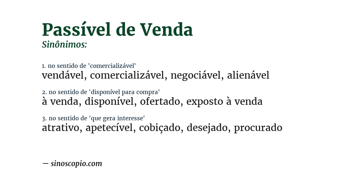 Sinônimo de passível de venda