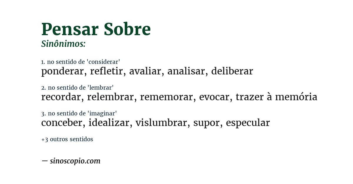 Sinônimo de pensar sobre
