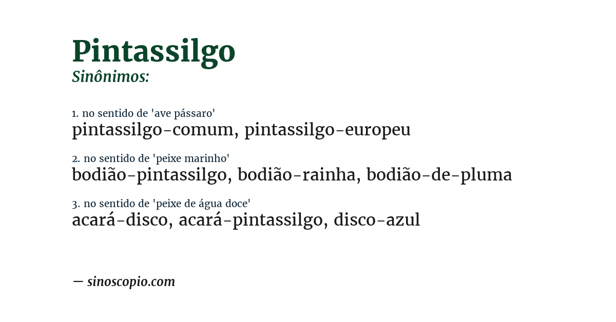 Sinônimo de pintassilgo