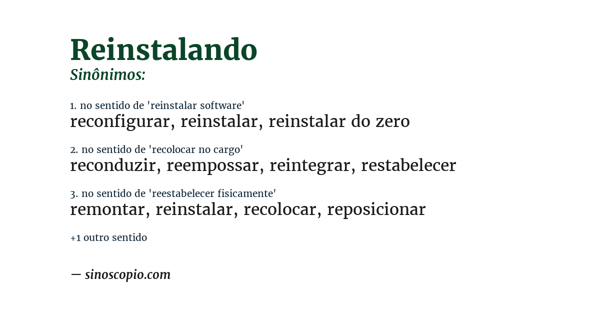 Sinônimo de reinstalando