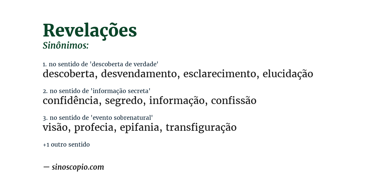 Sinônimo de revelações