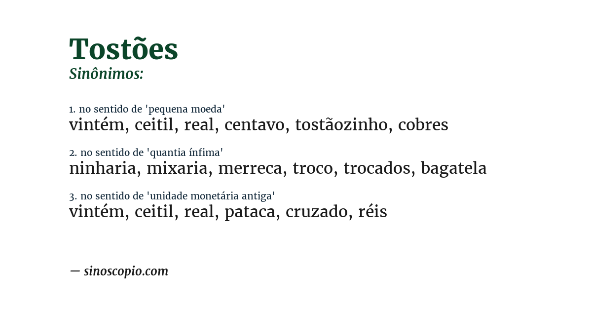 Sinônimo de tostões