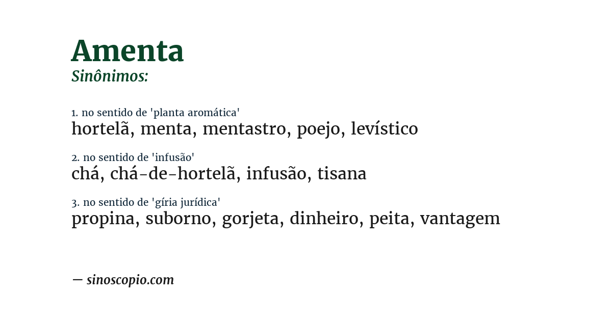 Sinônimo de amenta