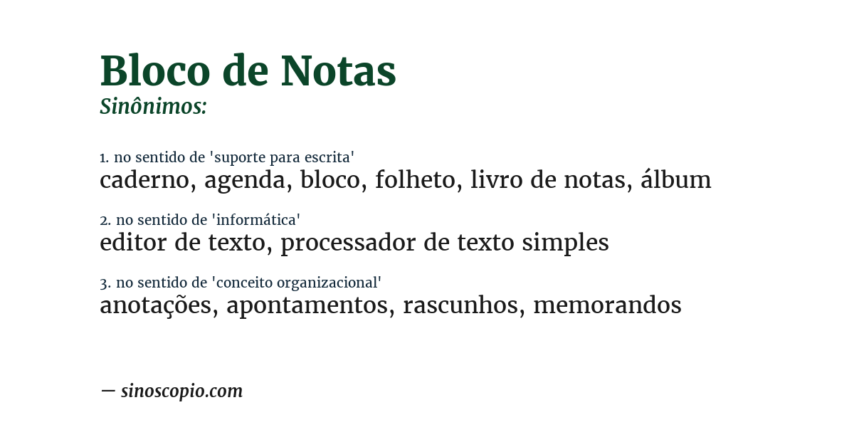 Sinônimo de bloco de notas
