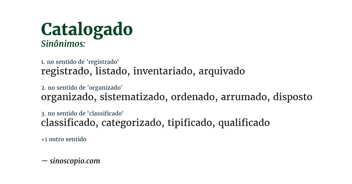 Sinônimo de catalogado