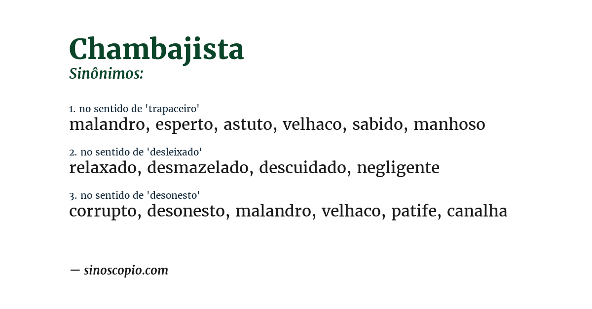 Sinônimo de chambajista