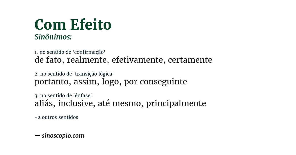 Sinônimo de com efeito