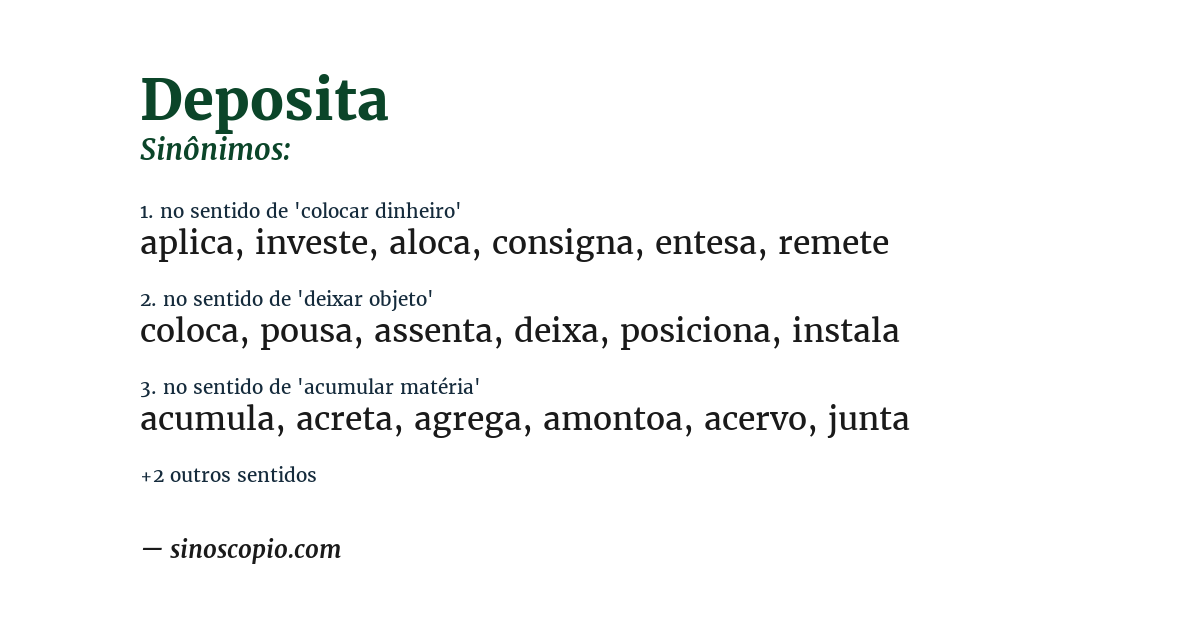 Sinônimo de deposita